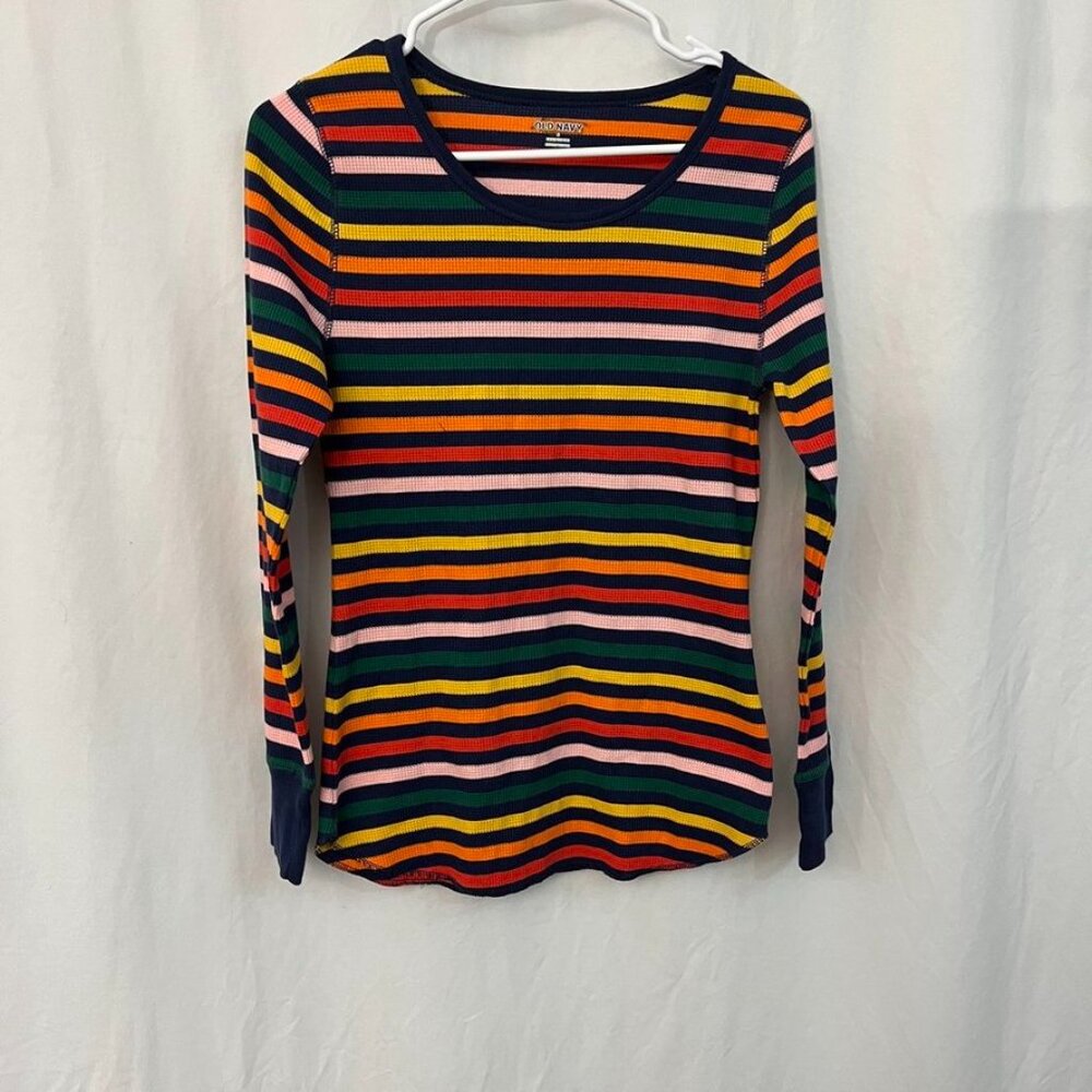 NEW Old Navy Ribbed Knit Long Sleeve Narrow Striped Top RAINBOW - Picture 2 of 11